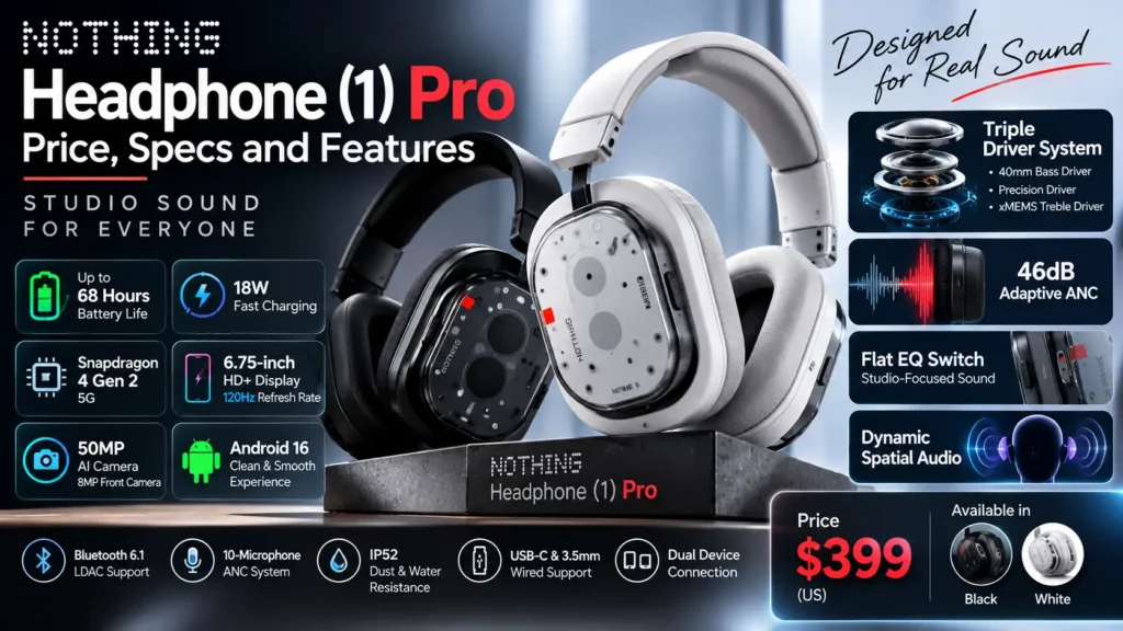 Nothing Headphone (1) Pro over-ear headphones with transparent design and studio-focused audio features