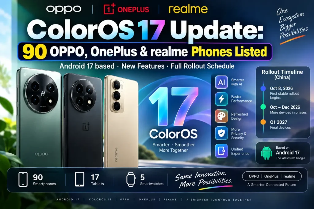 ColorOS 17 Update: 90 OPPO, OnePlus & realme Phones Listed