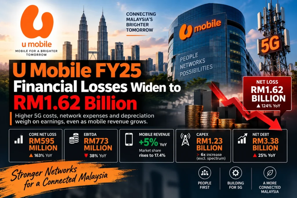 U Mobile FY25 Financial Losses Widen to RM1.62 Billion