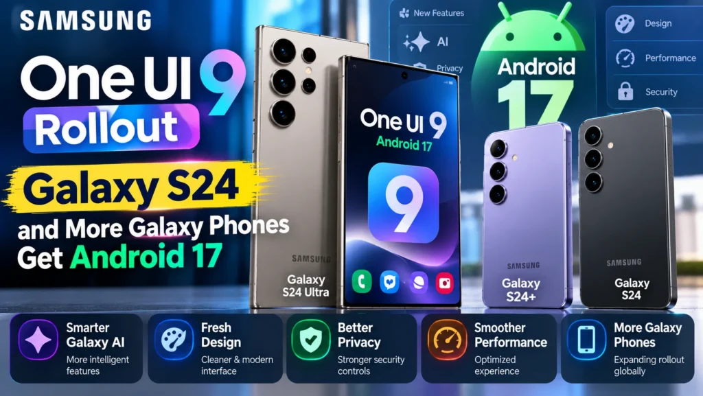 Samsung Galaxy S24 showing the One UI 9 Android 17 update rollout