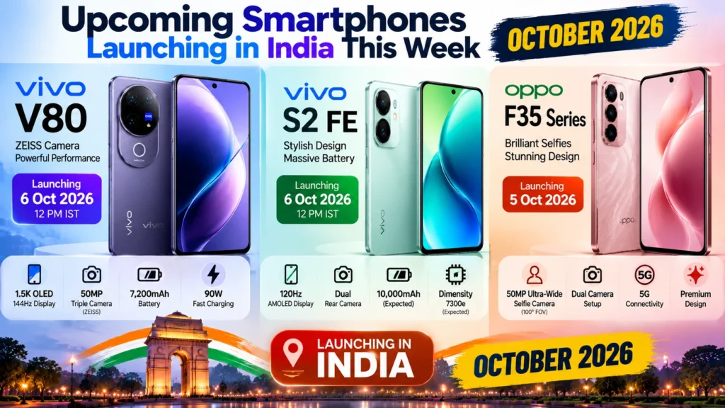 Vivo V80, Vivo S2 FE and OPPO F35 smartphones launching in India in October 2026